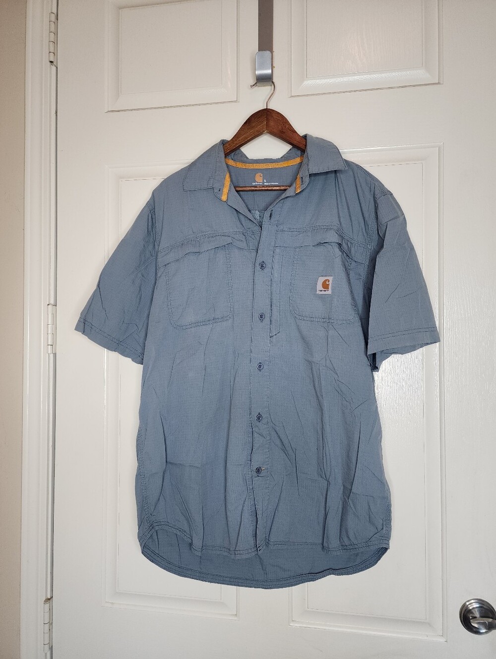 Carhartt Force Mandan Short Sleeve Button Down Shirt Blue Large